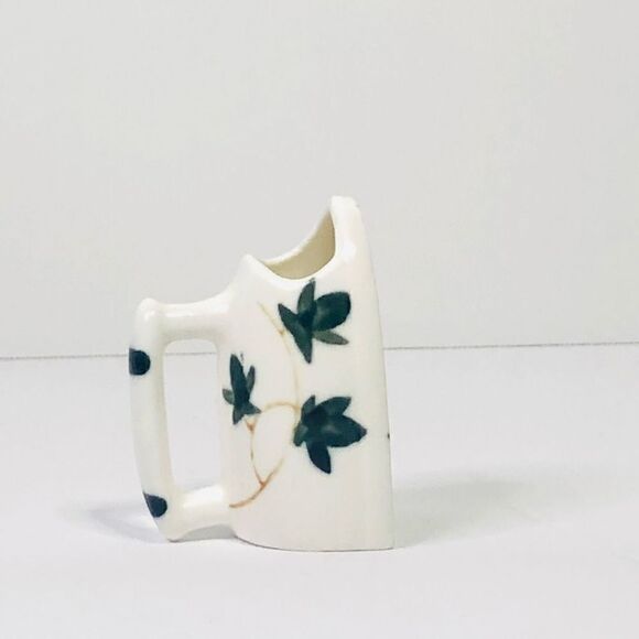 vintage hand painted bone china iron tooth pick holder green ivy leaves mini - Picture 1 of 6